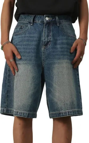 EMMIOL Mens Baggy Jean Shorts Loose Fit Denim Shorts Men Summer Casual Jorts Y2k Hip Hop Short Jeans Streetwear Clothes