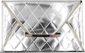 Envelope Clutch Purse for Women Oversize PU Leather Envelope Clutch Evening Handheld Purse Clutch Wallet,Black, Silver