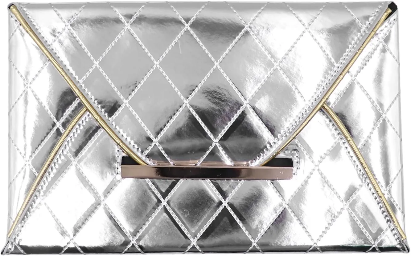Envelope Clutch Purse for Women Oversize PU Leather Envelope Clutch Evening Handheld Purse Clutch Wallet,Black, Silver