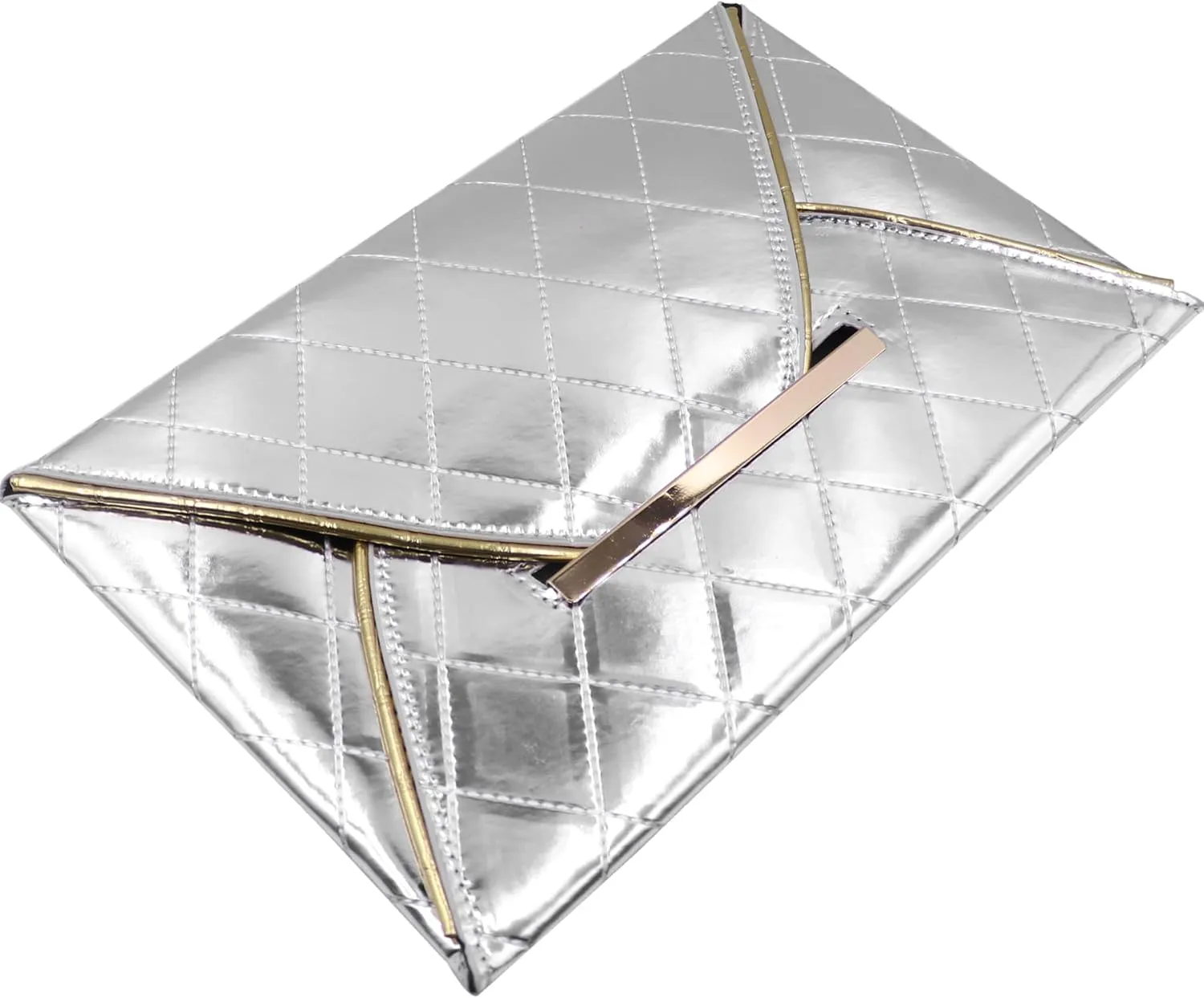 Envelope Clutch Purse for Women Oversize PU Leather Envelope Clutch Evening Handheld Purse Clutch Wallet,Black, Silver
