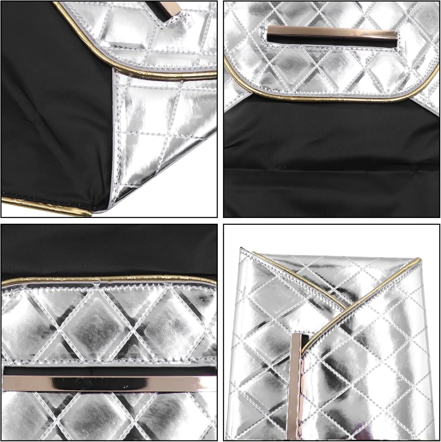 Envelope Clutch Purse for Women Oversize PU Leather Envelope Clutch Evening Handheld Purse Clutch Wallet,Black, Silver