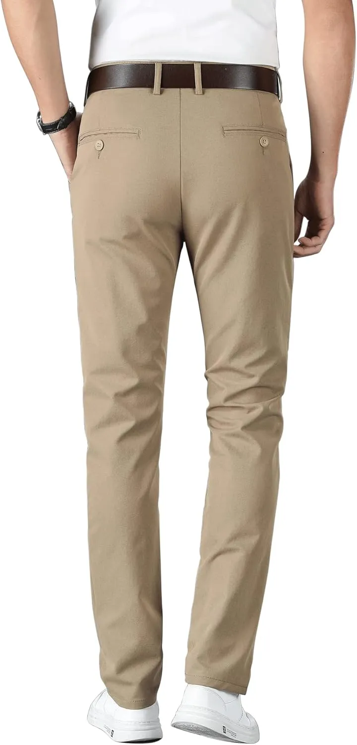 ESSYSHE Mens Slim Fit Flat Front Dress Pants Wrinkle Free Khaki Pants