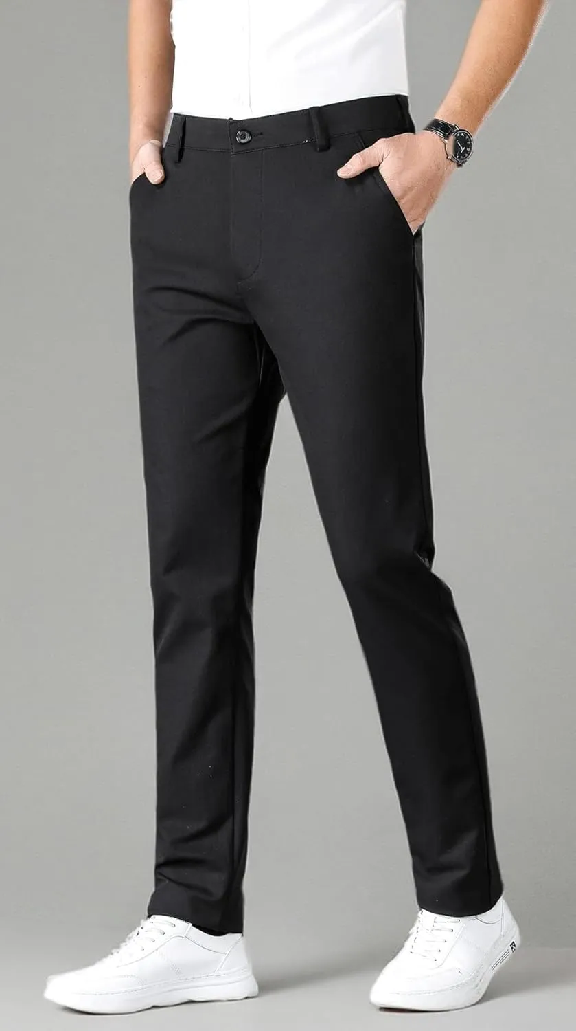 ESSYSHE Mens Slim Fit Flat Front Dress Pants Wrinkle Free Khaki Pants