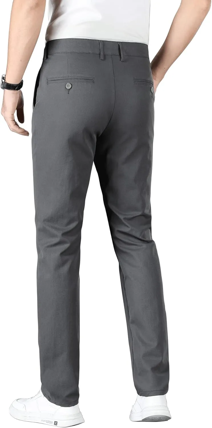 ESSYSHE Mens Slim Fit Flat Front Dress Pants Wrinkle Free Khaki Pants