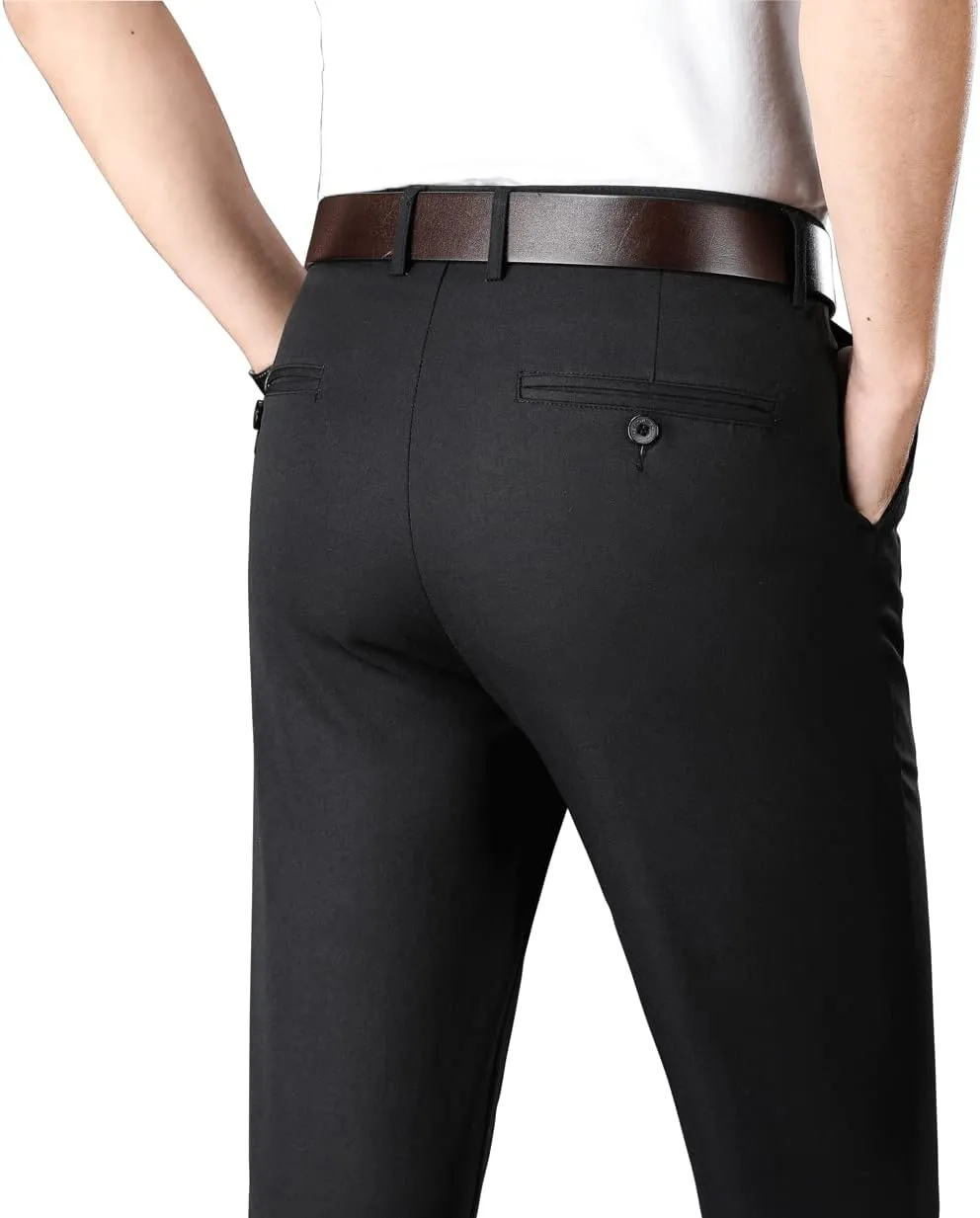 ESSYSHE Mens Slim Fit Flat Front Dress Pants Wrinkle Free Khaki Pants