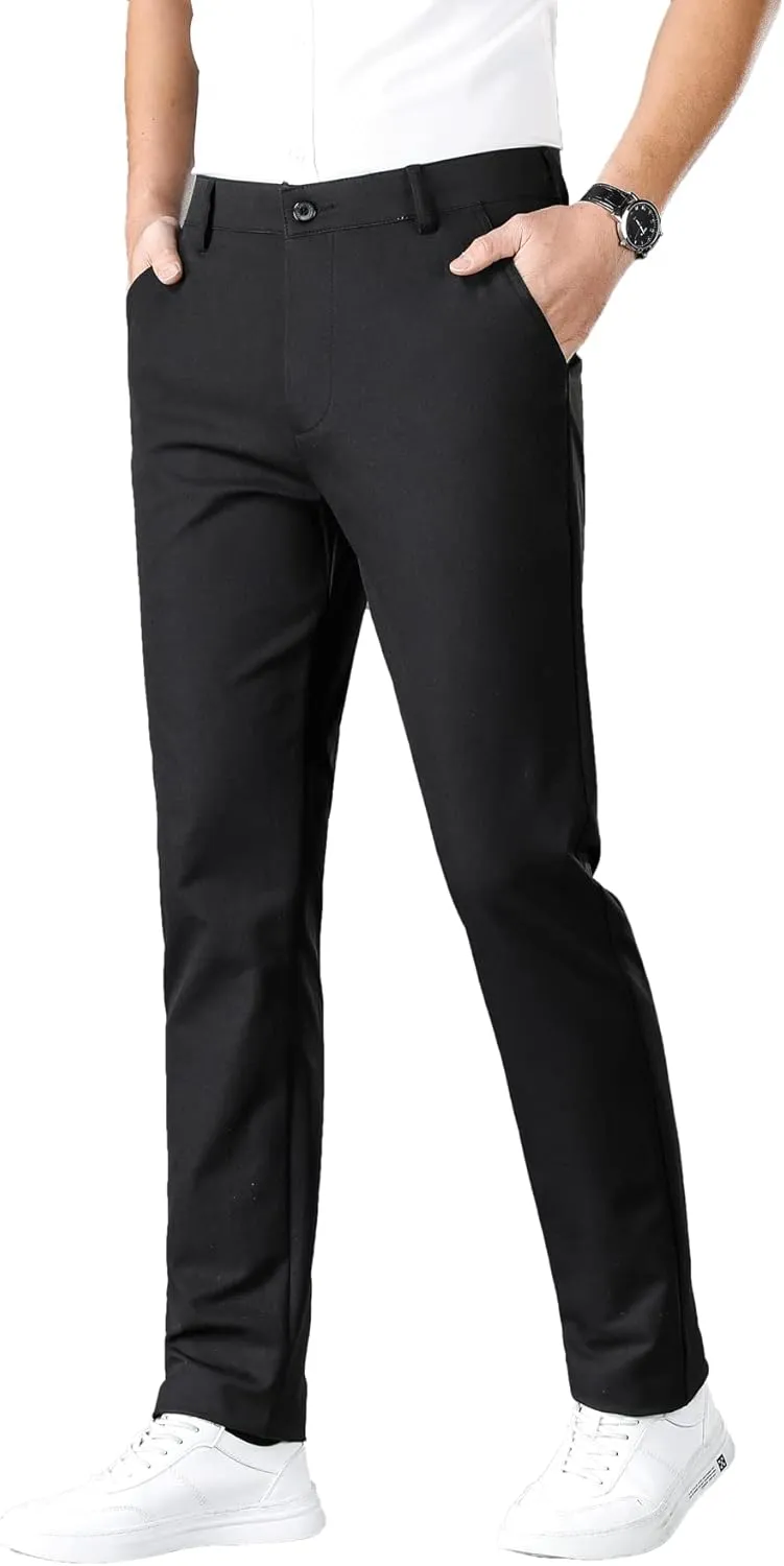 ESSYSHE Mens Slim Fit Flat Front Dress Pants Wrinkle Free Khaki Pants