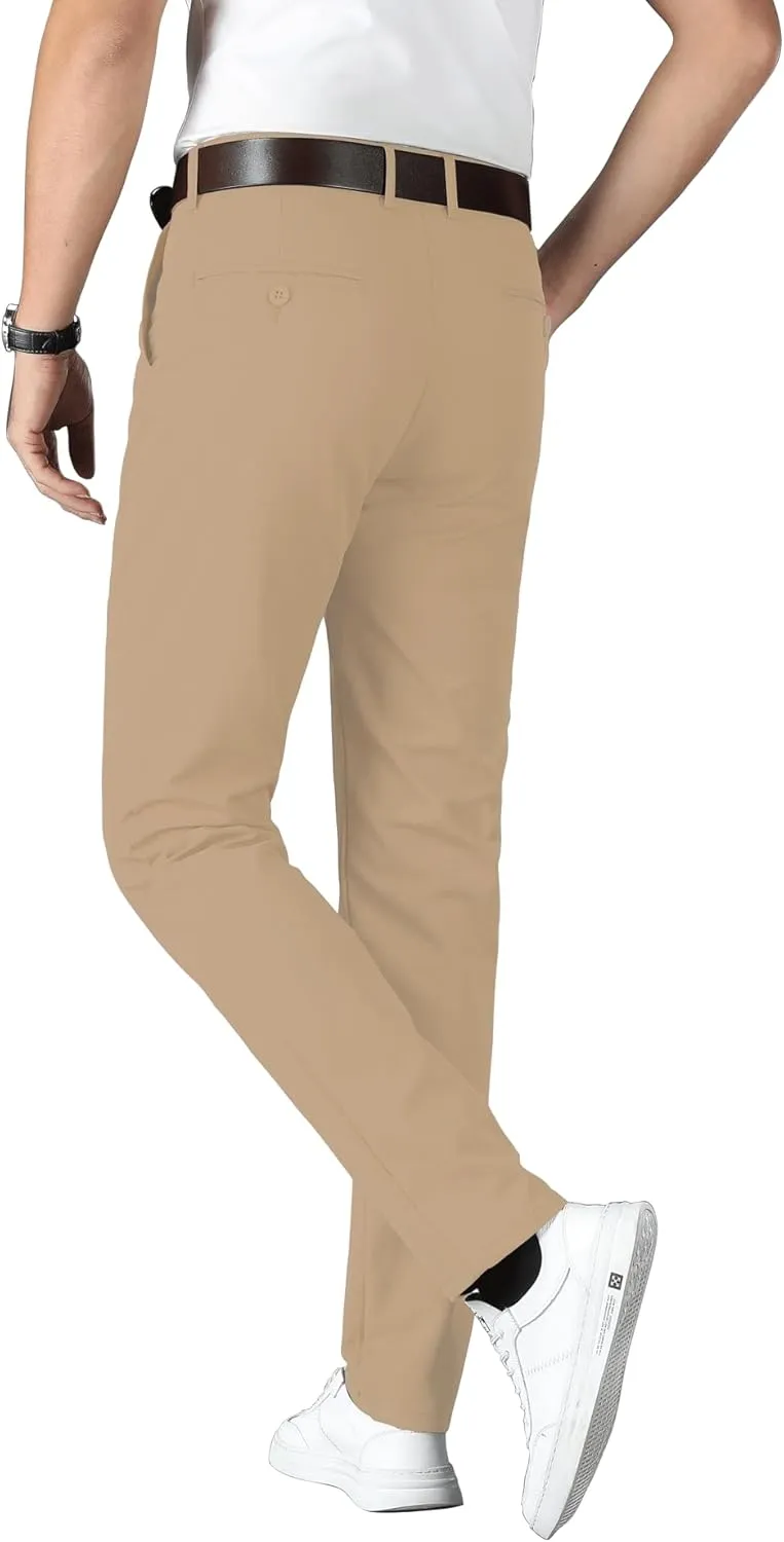 ESSYSHE Mens Slim Fit Flat Front Dress Pants Wrinkle Free Khaki Pants