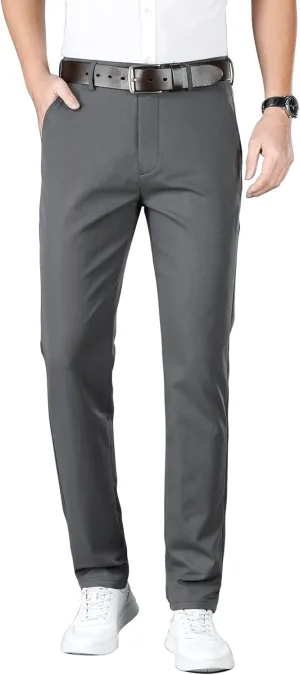 ESSYSHE Mens Slim Fit Flat Front Dress Pants Wrinkle Free Khaki Pants