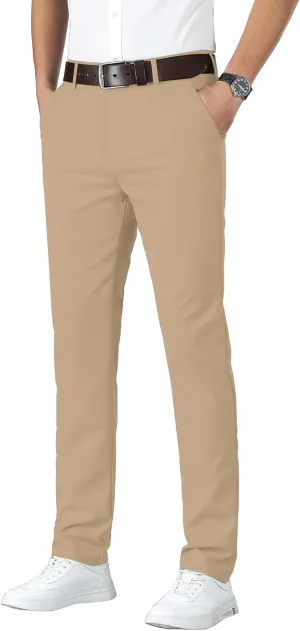 ESSYSHE Mens Slim Fit Flat Front Dress Pants Wrinkle Free Khaki Pants