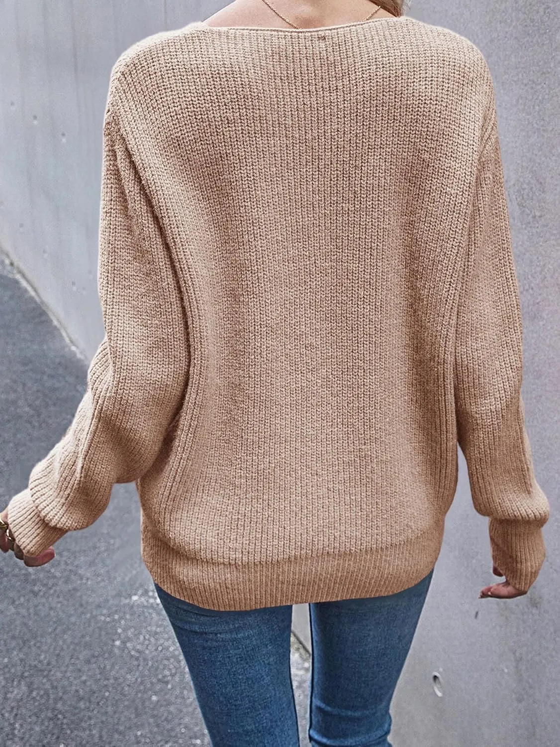 Eurivicy Women's Long Sleeve V Neck Pullover Tops Oversized Chunky Knitted Loose Jumper Sweaters