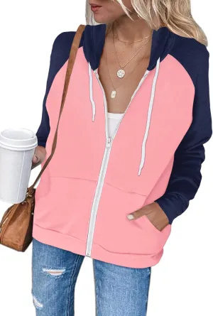 Ezbelle Women's Color Block Zip Up Hoodie Sweatshirt Casual Long Sleeve Jacket Sweater with Pockets
