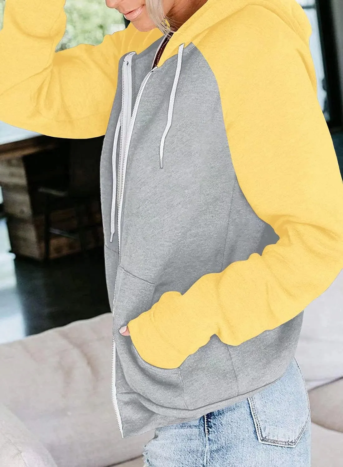 Ezbelle Women's Color Block Zip Up Hoodie Sweatshirt Casual Long Sleeve Jacket Sweater with Pockets