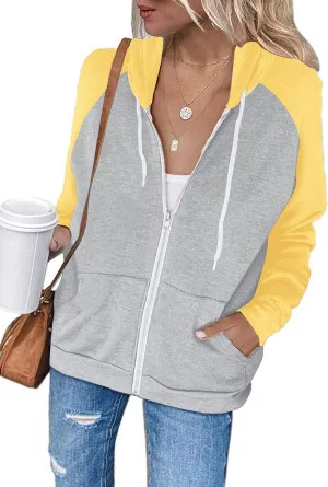 Ezbelle Women's Color Block Zip Up Hoodie Sweatshirt Casual Long Sleeve Jacket Sweater with Pockets