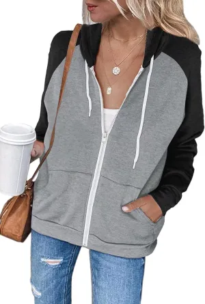 Ezbelle Women's Color Block Zip Up Hoodie Sweatshirt Casual Long Sleeve Jacket Sweater with Pockets