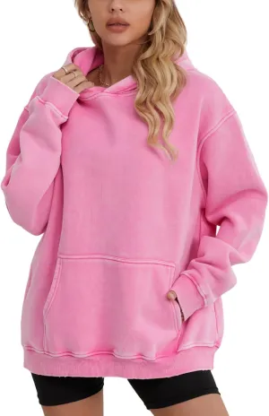 FAIABLE Womens Oversized Vintage Acid Wash Cotton Fleece Hoodie for Women