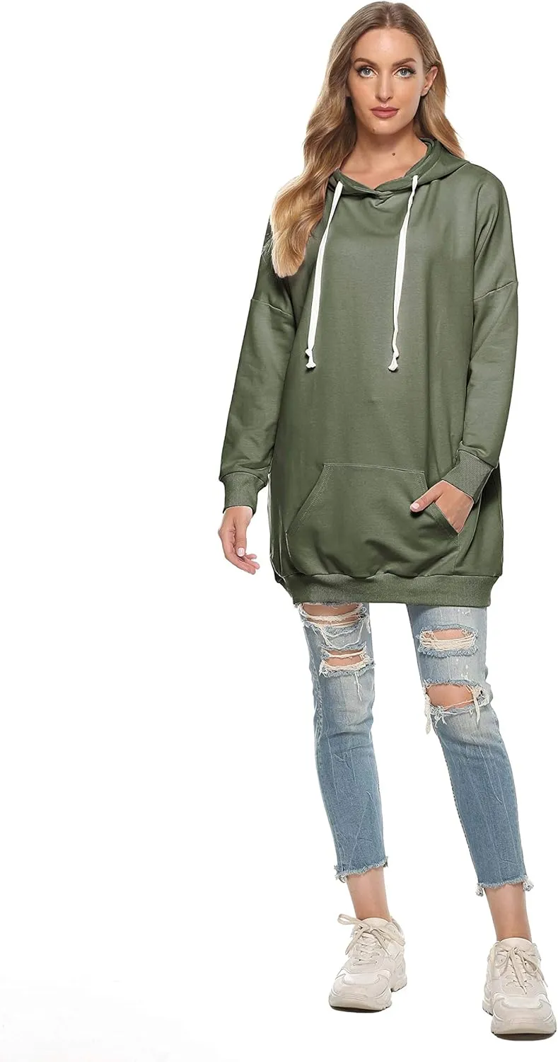 Famulily Womens Oversized Hoodie Extra Long Hooded Tunic Sweatshirt with Pockets