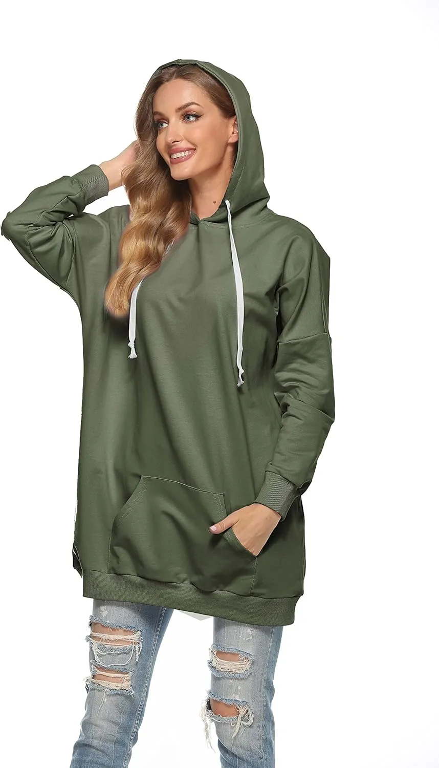 Famulily Womens Oversized Hoodie Extra Long Hooded Tunic Sweatshirt with Pockets