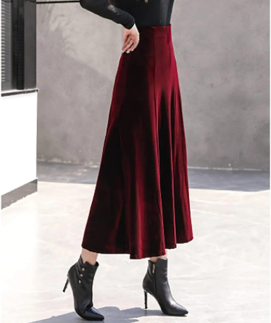 Femiserah Women's Vintage Winter Warm Velvet High Waist Elegant Flowy A-Line Midi Skirt