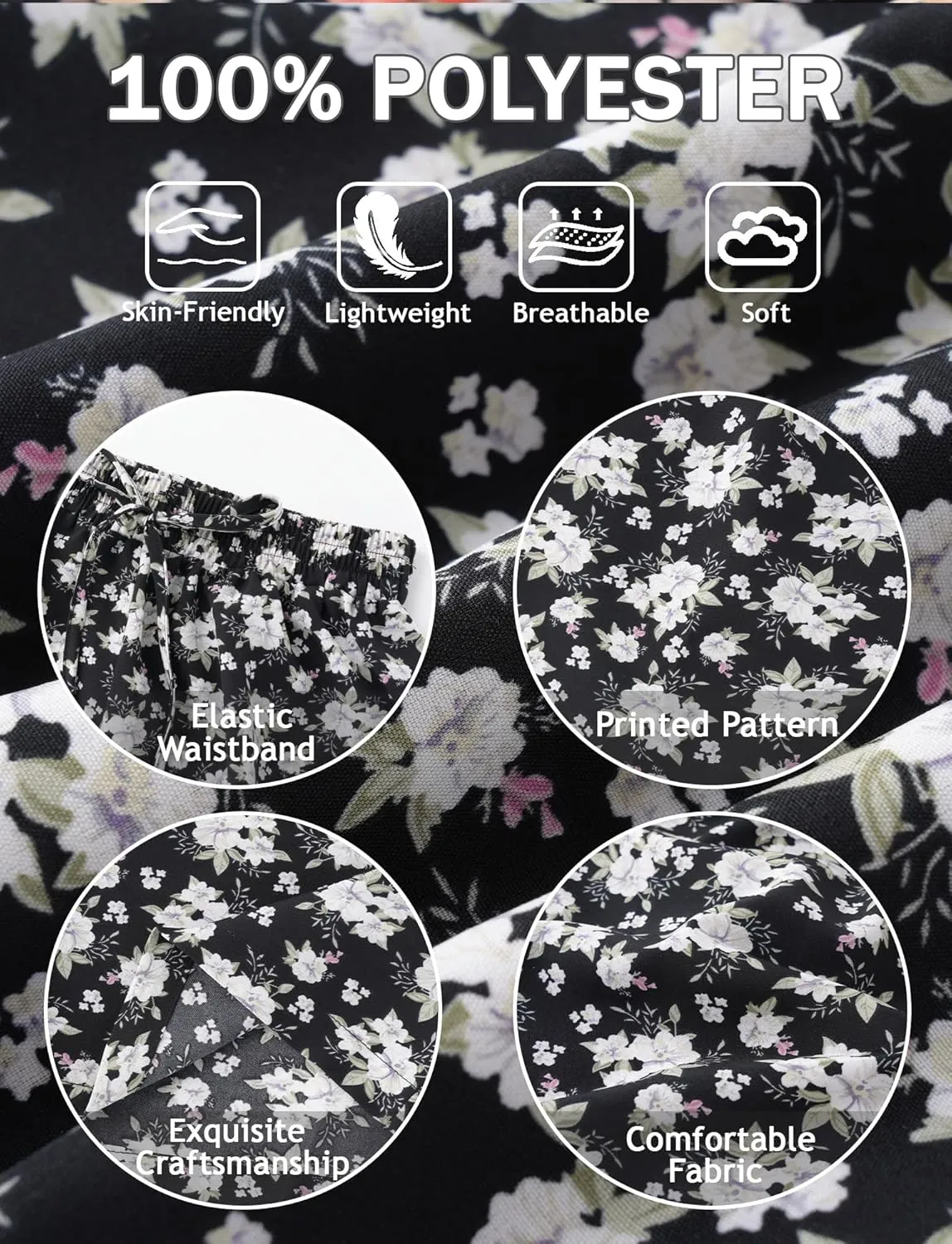 FEOYA Floral Skirts for Women Ruffled High Waisted Boho Skirt Summer A Line Skorts with Shorts Lightweight Wide Leg Shorts