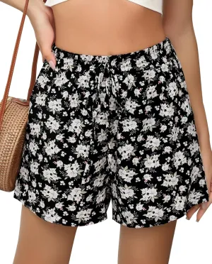 FEOYA Floral Skirts for Women Ruffled High Waisted Boho Skirt Summer A Line Skorts with Shorts Lightweight Wide Leg Shorts