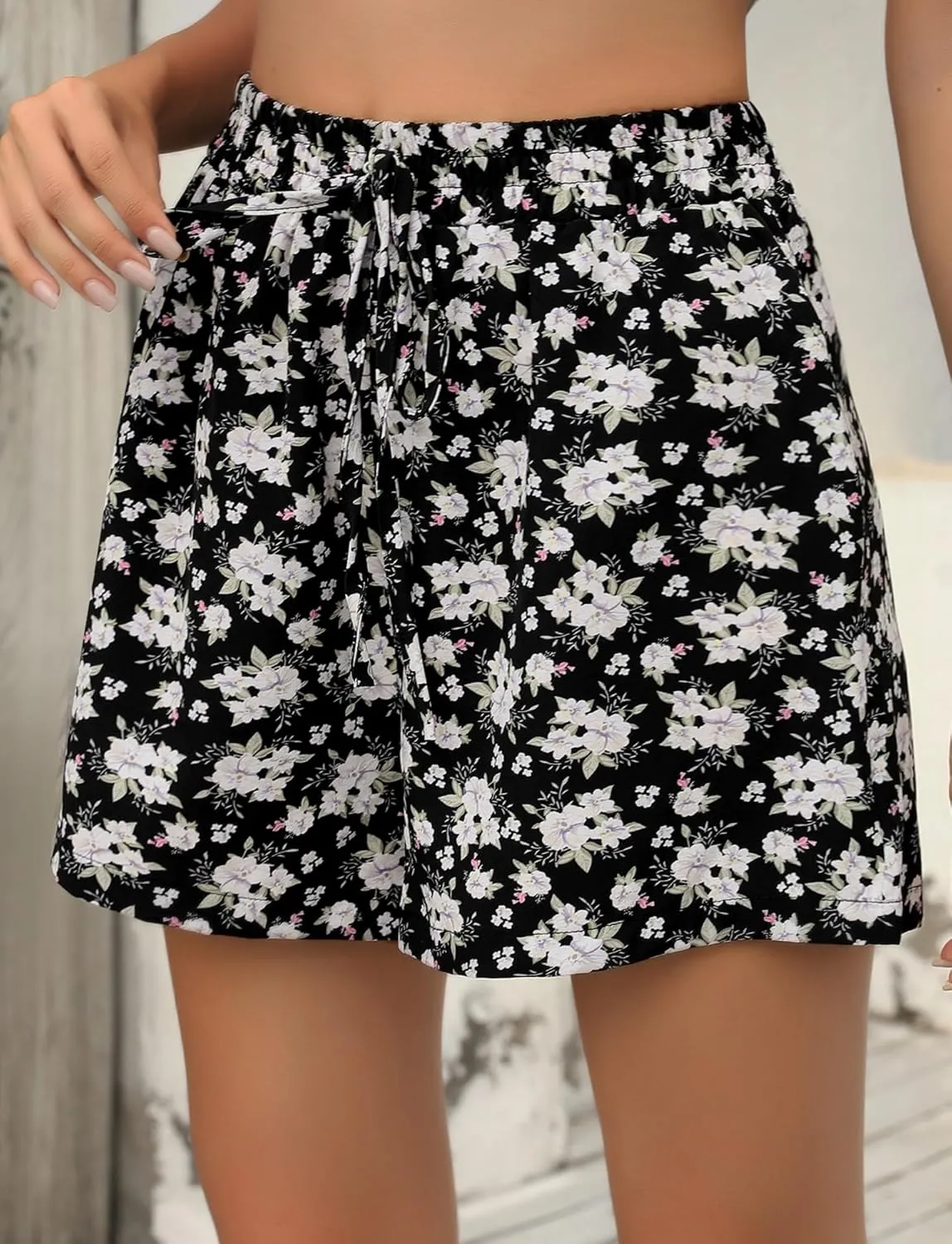 FEOYA Floral Skirts for Women Ruffled High Waisted Boho Skirt Summer A Line Skorts with Shorts Lightweight Wide Leg Shorts