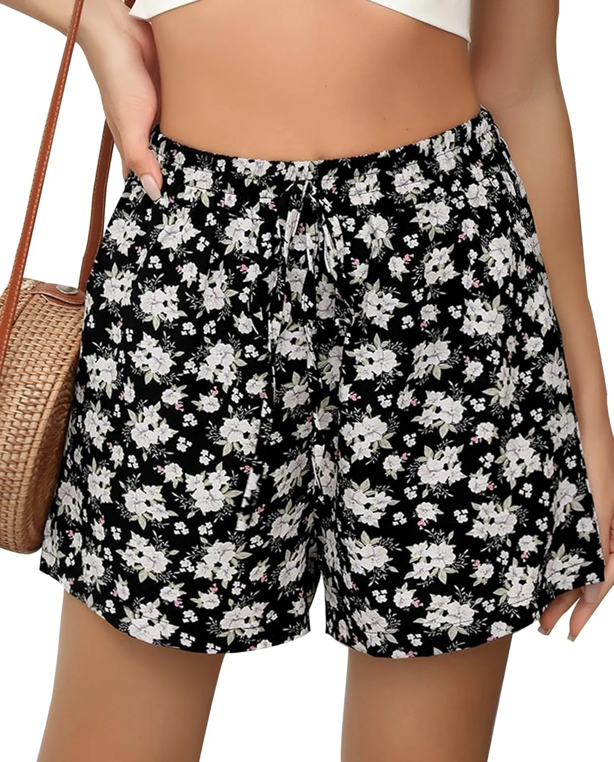 FEOYA Floral Skirts for Women Ruffled High Waisted Boho Skirt Summer A Line Skorts with Shorts Lightweight Wide Leg Shorts