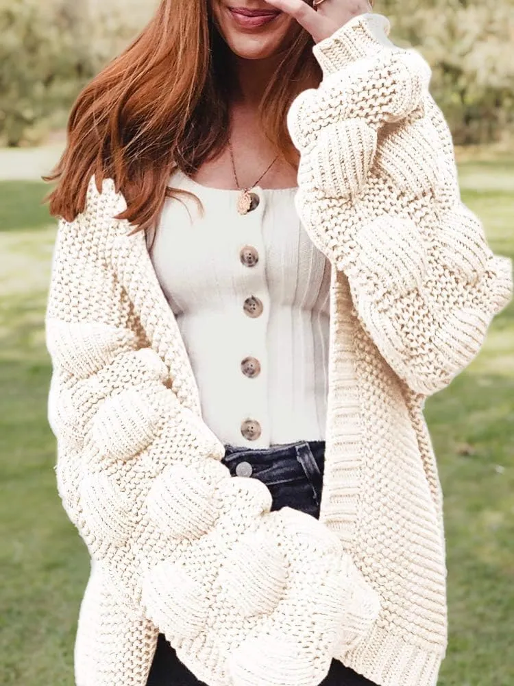 FERBIA Women Oversized Cardigan Knitted Cute Chunky Sweaters Wrap Long Fall Pom Pom Open Front Knit