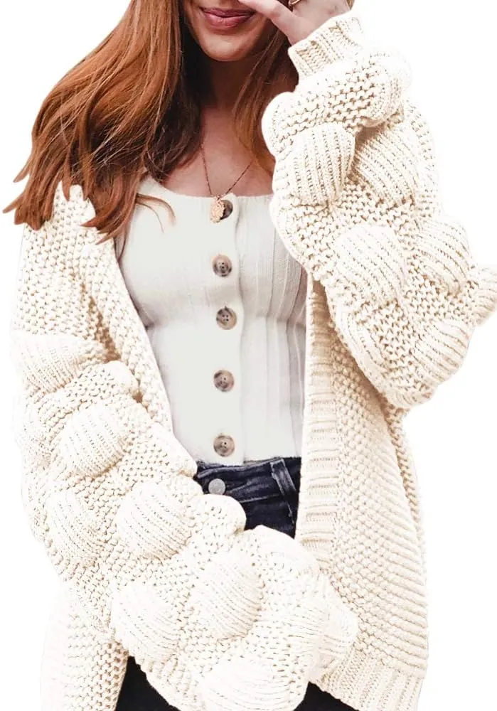 FERBIA Women Oversized Cardigan Knitted Cute Chunky Sweaters Wrap Long Fall Pom Pom Open Front Knit