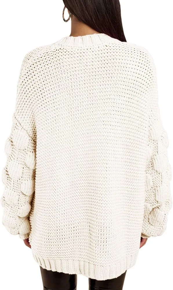 FERBIA Women Oversized Cardigan Knitted Cute Chunky Sweaters Wrap Long Fall Pom Pom Open Front Knit