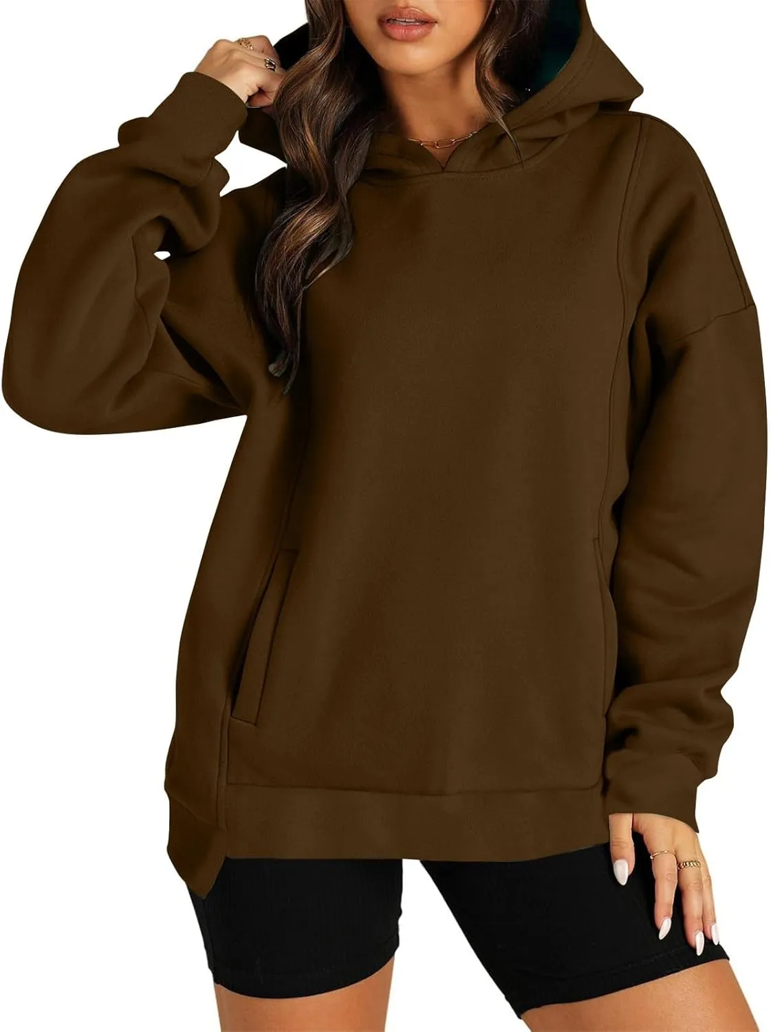 Fleece Hoodies for Women Baggy Drop Shoulder Oversized Sweatshirt Trendy Y2K Hoodie Casual Pullover Tops with Pockets