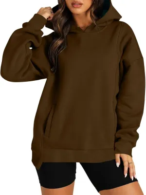 Fleece Hoodies for Women Baggy Drop Shoulder Oversized Sweatshirt Trendy Y2K Hoodie Casual Pullover Tops with Pockets