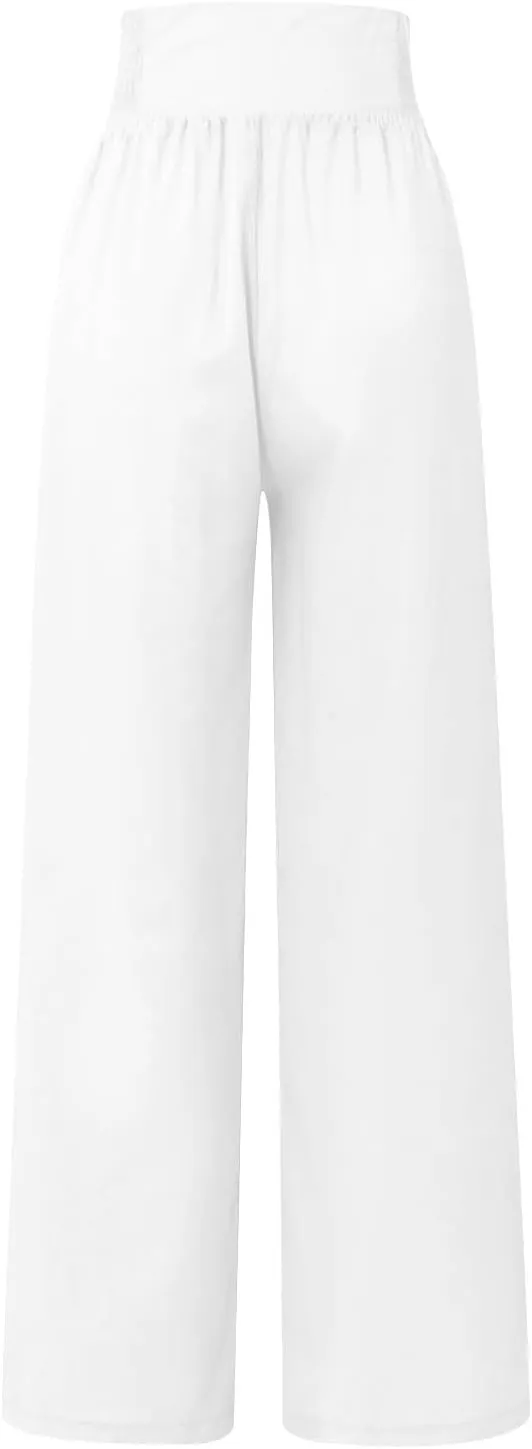 Flowy Pants for Women Wide Leg Beach Trousers Casual Summer Loose Fit Cotton Linen Yoga Palazzo Pants with Pockets