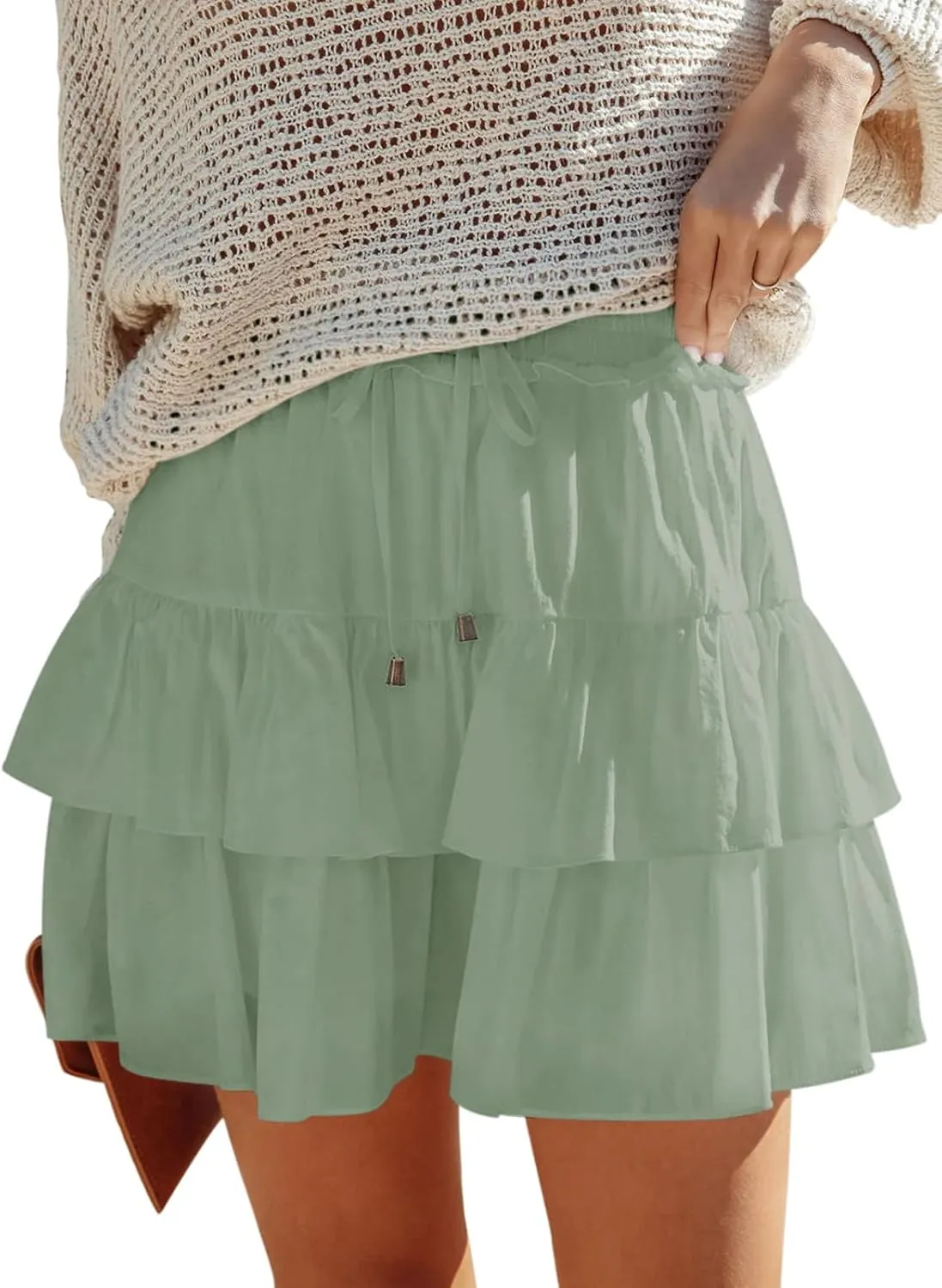 Flowy Shorts for Women Boho Ruffled Tiered Skorts Casual High Waist Mini Skirts Tennis Golf Comfy Shorts 2025 - Green XS