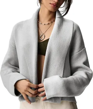 Flygo Women's Cropped Cardigan Sweater Oversized Shawl Lapel 2024 Fall Fashion Open Front Sweater Jacket Knit Outwear