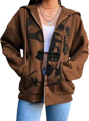 Franhais Gothic Zip Up Hoodie Oversized Women Sweatshirt Harajuku Punk E-Girls Y2K Aesthetic Autumn Outwear Jacket