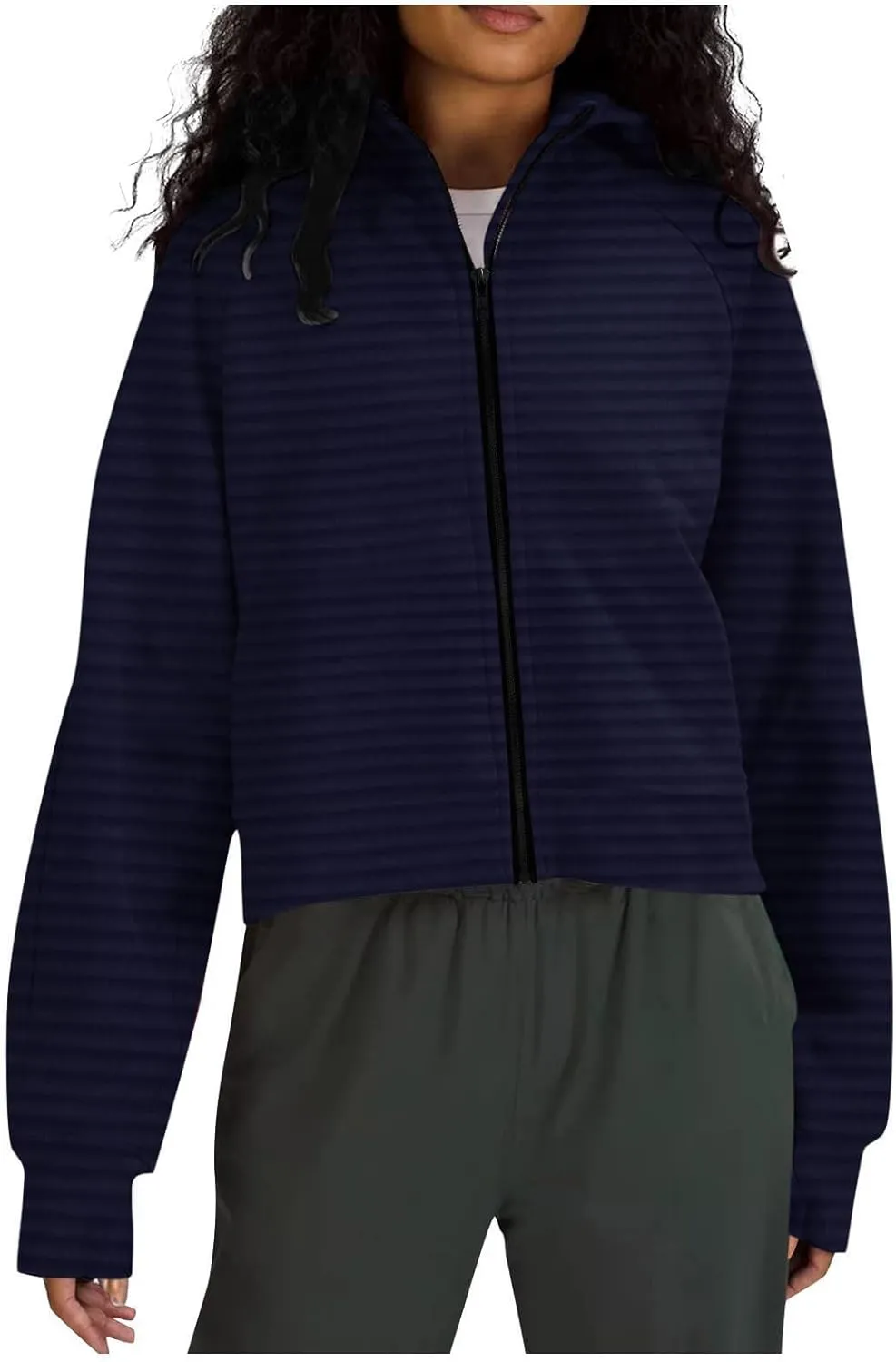 Full Zipper Up Hoodies for Women 2024 Color Block Striped Oversized Sweatshirt Casual Loose Out Fit with Pockets