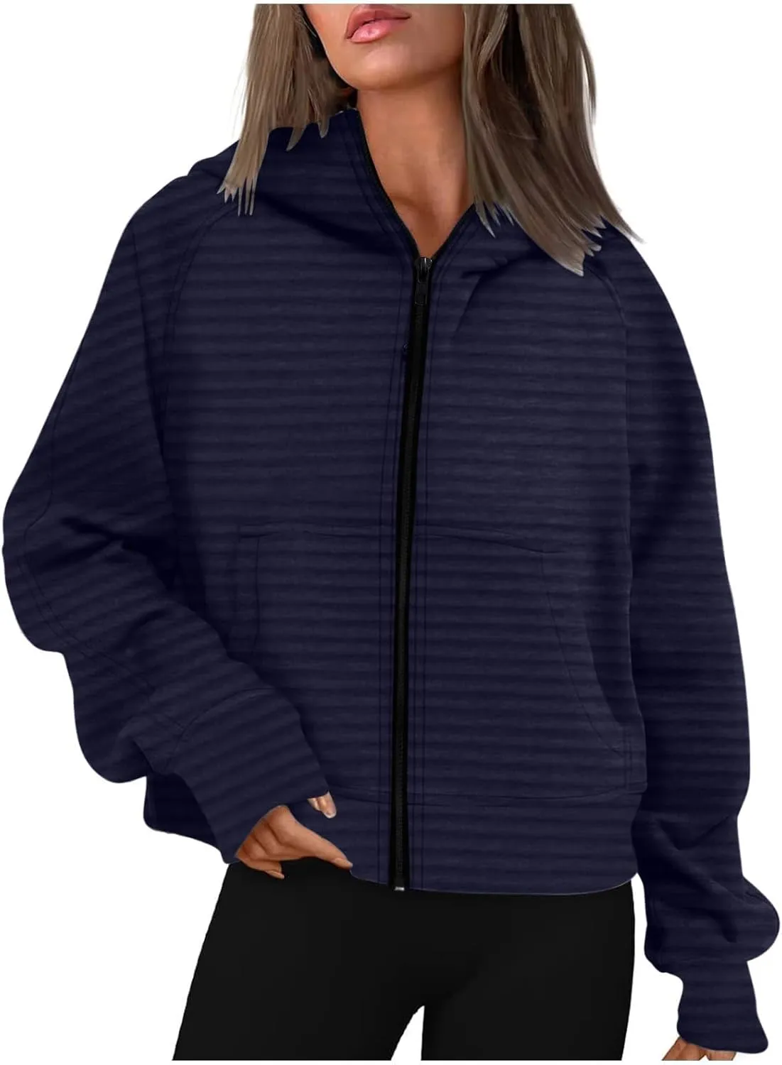 Full Zipper Up Hoodies for Women 2024 Color Block Striped Oversized Sweatshirt Casual Loose Out Fit with Pockets