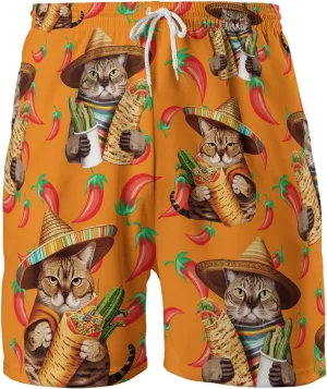 Funny Mens Swim Trunks - Taco Swimming Trunks for Men - Cinco De Mayo Drawstring Beach Shorts, Mens Swim Shorts S17