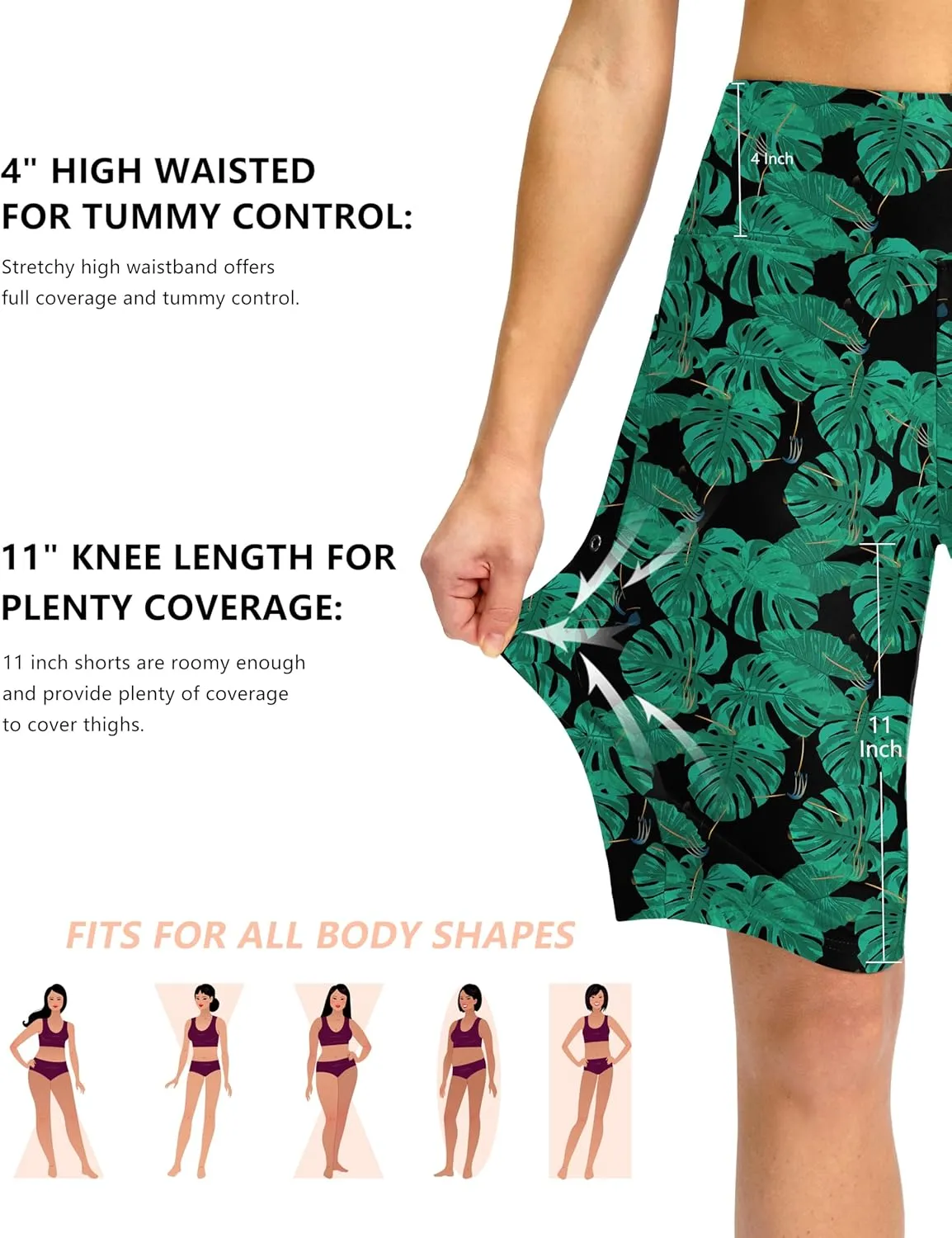 G Gradual Women's 11" Long Swim Board Shorts High Waisted Knee Length Beach Swimming Shorts for Women with Pockets Liner
