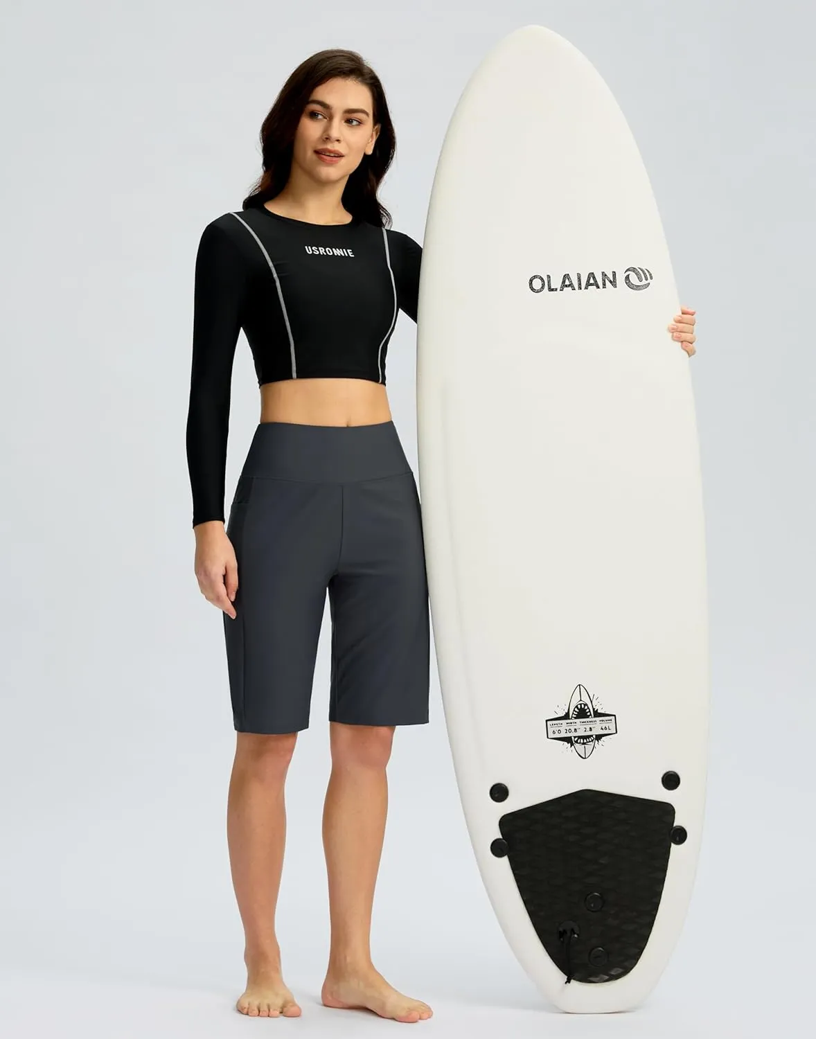 G Gradual Women's 11" Long Swim Board Shorts High Waisted Knee Length Beach Swimming Shorts for Women with Pockets Liner