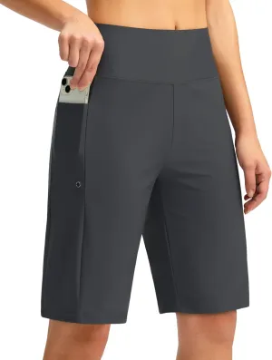 G Gradual Women's 11" Long Swim Board Shorts High Waisted Knee Length Beach Swimming Shorts for Women with Pockets Liner
