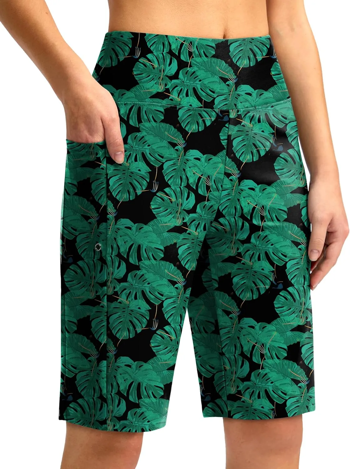 G Gradual Women's 11" Long Swim Board Shorts High Waisted Knee Length Beach Swimming Shorts for Women with Pockets Liner