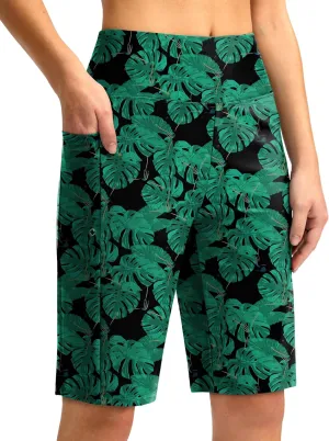 G Gradual Women's 11" Long Swim Board Shorts High Waisted Knee Length Beach Swimming Shorts for Women with Pockets Liner