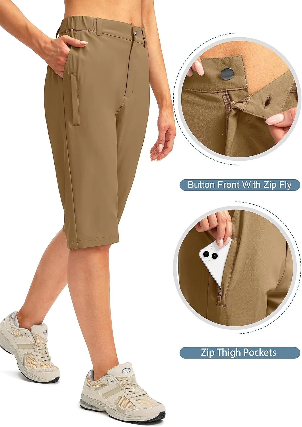G Gradual Women's Long Hiking Cargo Shorts 13" Knee Length Lightweight Quick Dry Bermuda Shorts for Women with 5 Pockets