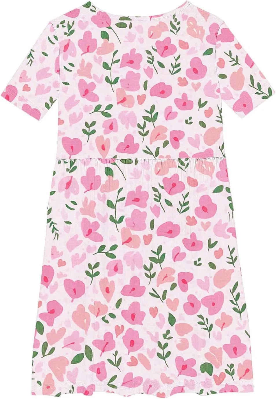 Girls Summer Flower Printed Ballet Dress Short Sleeve Round Neck Pleated Floral Print Beach Sundress Swing Dresses