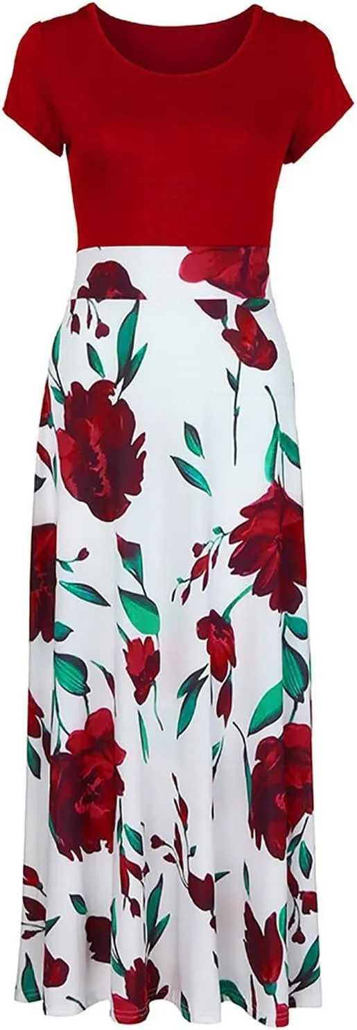 GOKKILRW Maxi Dresses for Women Wedding Guest High Waist Party Evening Maxi Dress Casual Loose Short Sleeve Beach Dresses