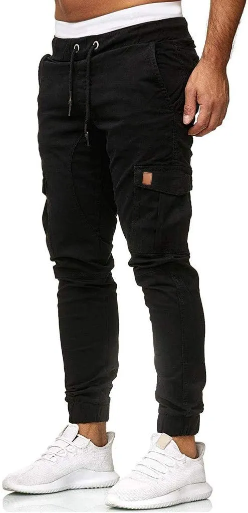 GOKKILRW Mens Chino Work Slim Fit Jogger Fashion Outdoor Cargo Hiking Pants Drawstring Athletic Workout Gym Sweatpant Trouser