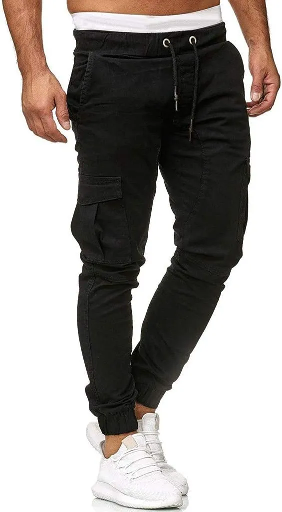 GOKKILRW Mens Chino Work Slim Fit Jogger Fashion Outdoor Cargo Hiking Pants Drawstring Athletic Workout Gym Sweatpant Trouser