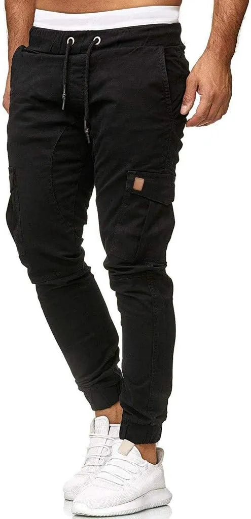 GOKKILRW Mens Chino Work Slim Fit Jogger Fashion Outdoor Cargo Hiking Pants Drawstring Athletic Workout Gym Sweatpant Trouser