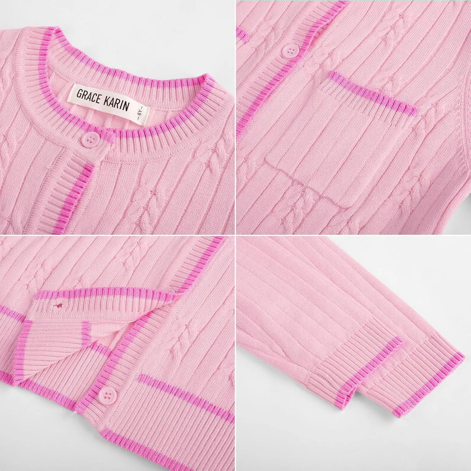 GRACE KARIN Girls Cardigan Sweater Long Sleeve Knit School Uniform Crew Neck Cute Cardigan 5-12 Years